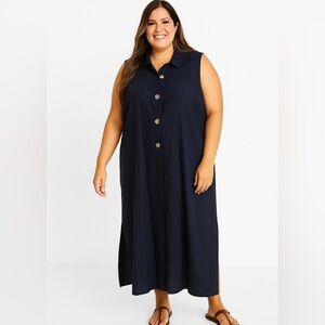 ColdwaterCreek Navy Beachy Sophisticated Sleeveless Preppy Linen Blend Dress XXL